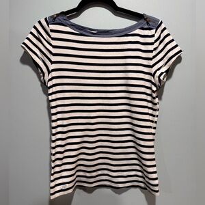 Vintage Navy and White Striped Lauren Ralph Lauren Women's Top